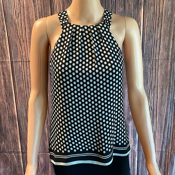 Ann Taylor petites size SP small petite black & white polka dot 100% silk - Picture 1 of 14